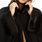 Cejon Women's Lux Fleece Cape with Faux Fur Trim Coat Black Size -L/XL