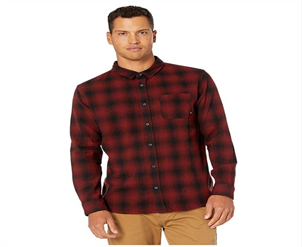 Quiksilver Men's Check Long Sleeve Button Down Shirt Red Size Large