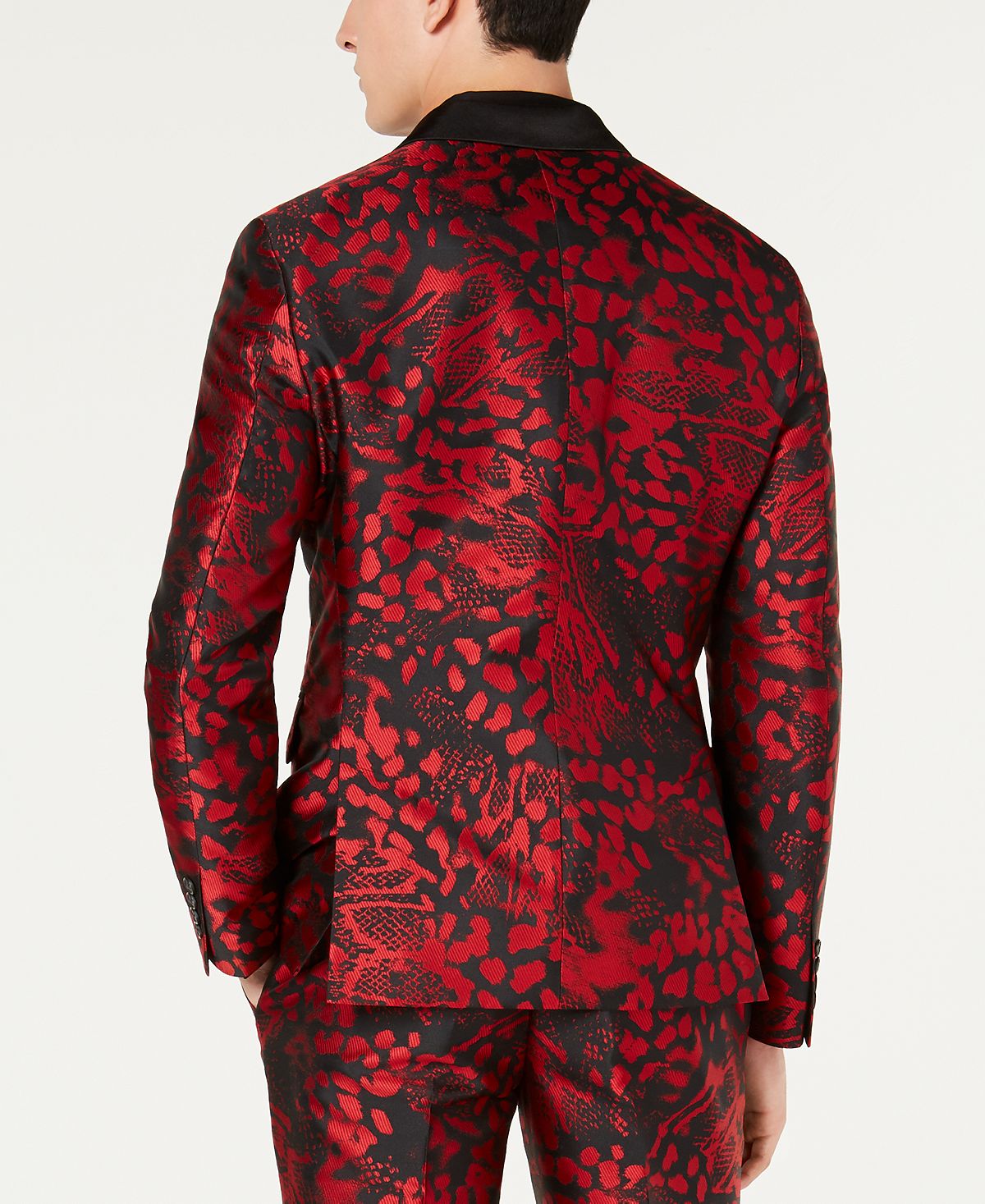 INC International Concepts Men's Slim Fit Animal Print Blazer Red Size X-Small