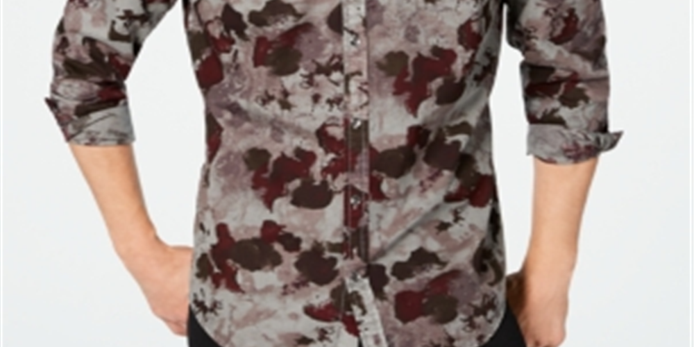 INC Men's Shirt Button Down Watercolor Camo Longsleeve Gray Size Small