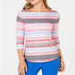 Charter Club Women's Pima Cotton Button Shoulder Striped Top Pink Size Petite S/M
