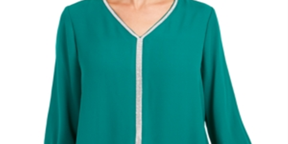 JM Collection Women's Jeweled Tiered-Hem Blouse  Green Size XS