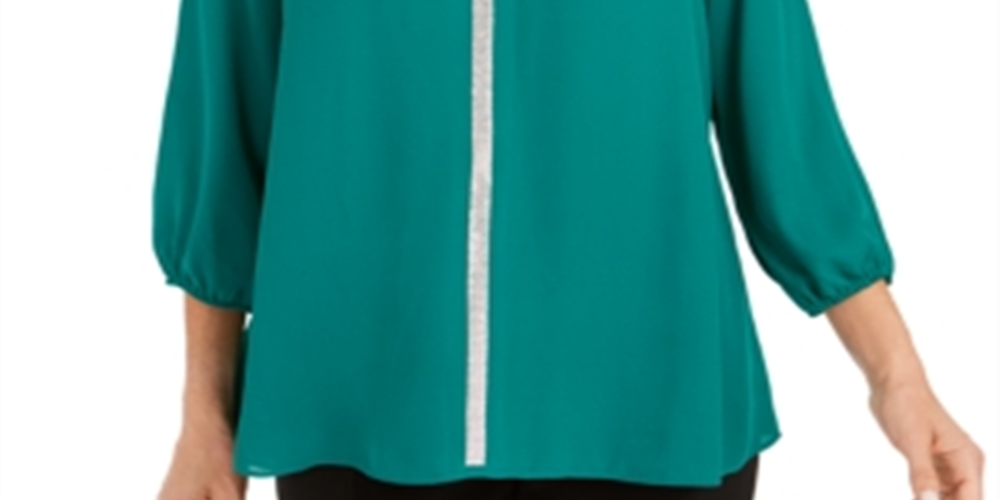 JM Collection Women's Jeweled Tiered-Hem Blouse  Green Size XS