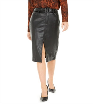 Bar III Women's Faux Leather Belted Slit Skirt Black Size -XL