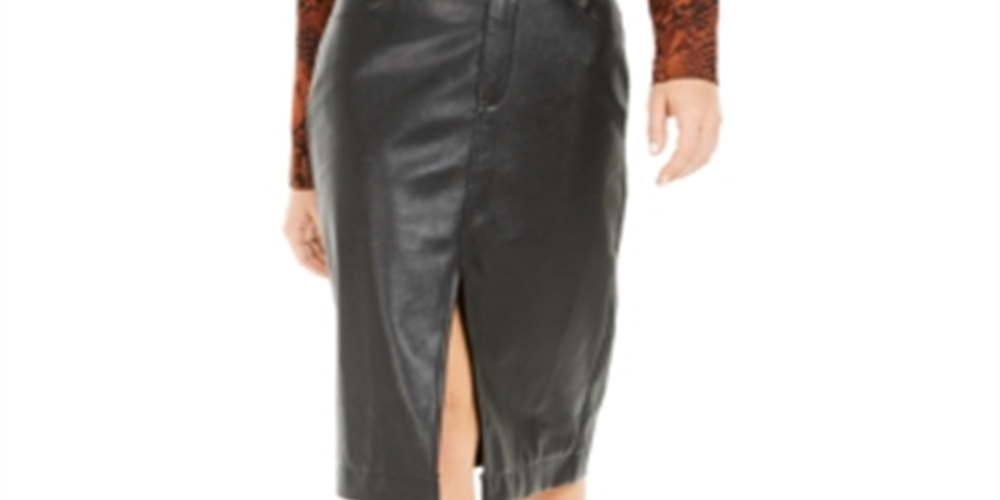 Bar III Women's Faux Leather Belted Slit Skirt Black Size -XL