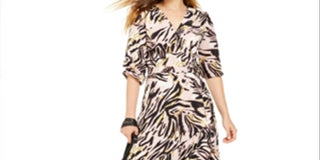 Bar III Women's Animal Print 3/4 Sleeve V Neck Maxi Wrap Dress Pink Size XXS