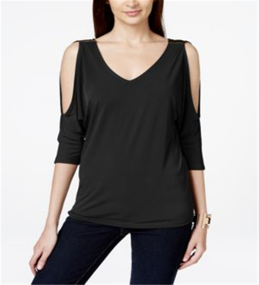 INC International Concepts Women's Cold Shoulder Hardware Top Black Size Petite L