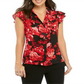 Calvin Klein Women's Multi Short Cap Sleeve Floral Blouse Red Size X-Lage