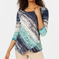 JM Collection Women's  Printed Asymmetric Top  Blue Size Large