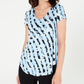 Alfani  Women's Printed Short Sleeve V Neck T-Shirt Blue Size  M