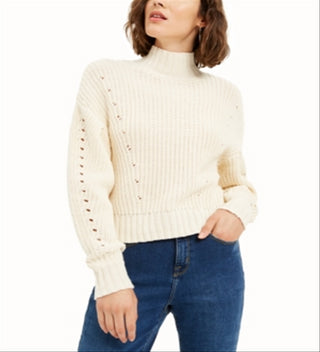 Bar III Women's Long Sleeve Turtle Neck Sweater Cream  Size Large