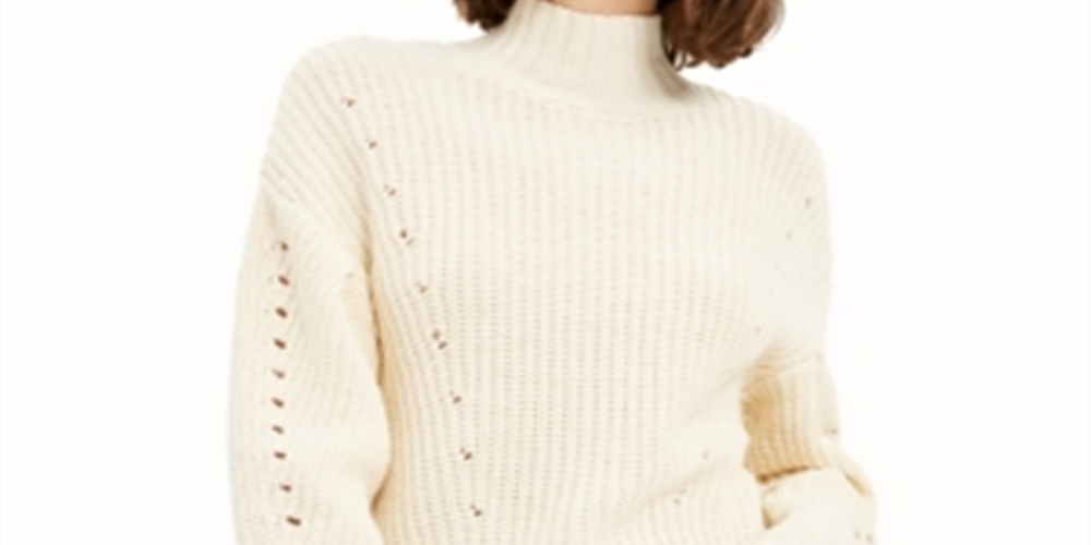 Bar III Women's Long Sleeve Turtle Neck Sweater Cream  Size Large