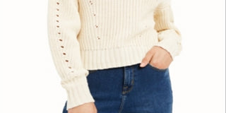 Bar III Women's Long Sleeve Turtle Neck Sweater Cream  Size Large