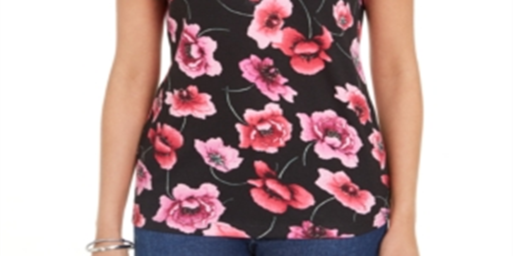 Karen Scott Women's Printed Henley Top Black Size Large