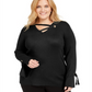 JM Collection Women's  Plus Size Grommet-Detail Sweater Black Size 3X