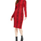 Bar III Women's Long Sleeve Below the Knee Body Con Dress Red Size Large