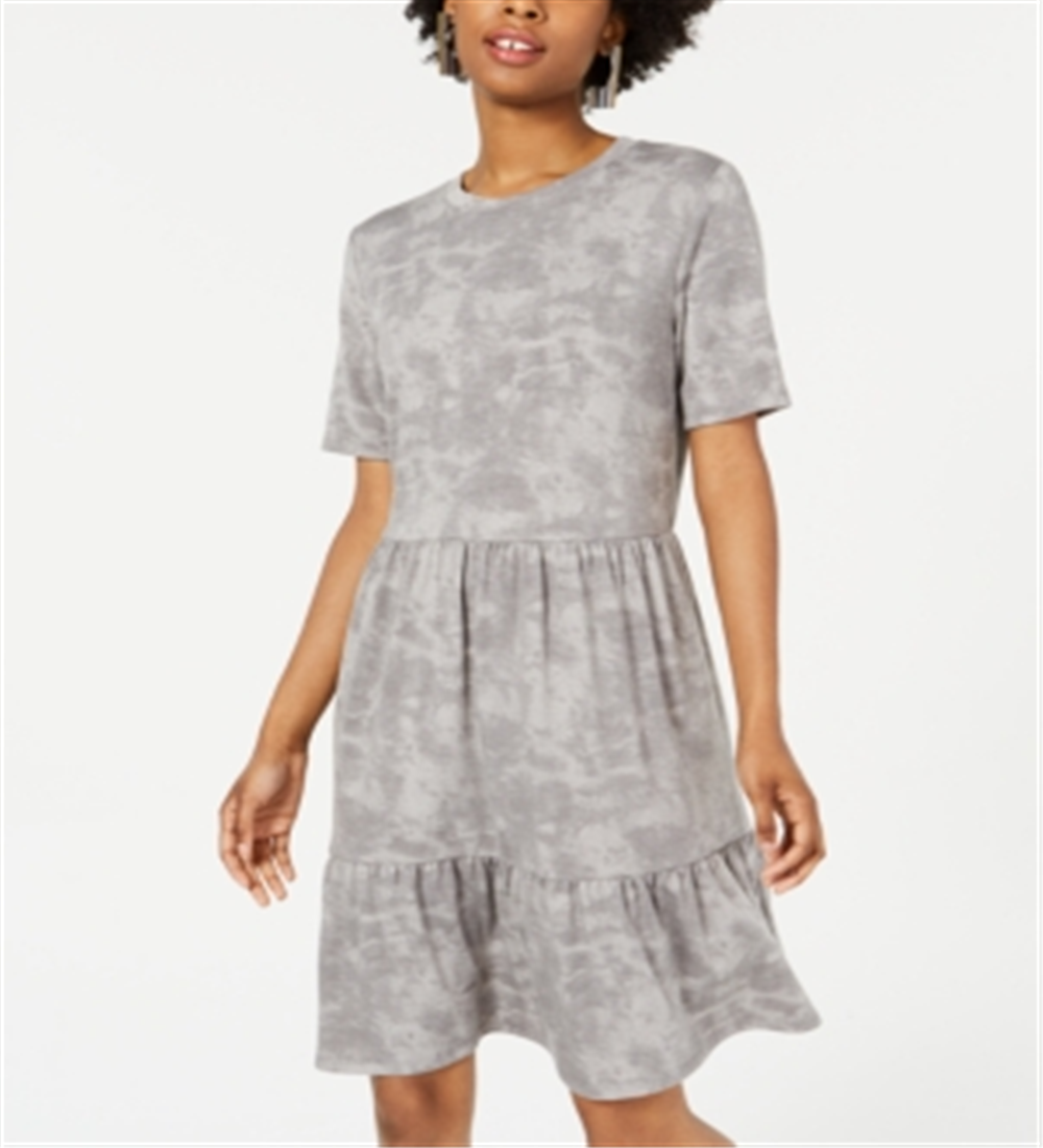 ONE CLOTHING Women's Acid Wash Short Sleeve Crew Neck Above the Knee Fit Flare Dress Gray Size X-Large