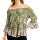 Style & Co Women's Off the Shoulder Printed Top Green Size Medium