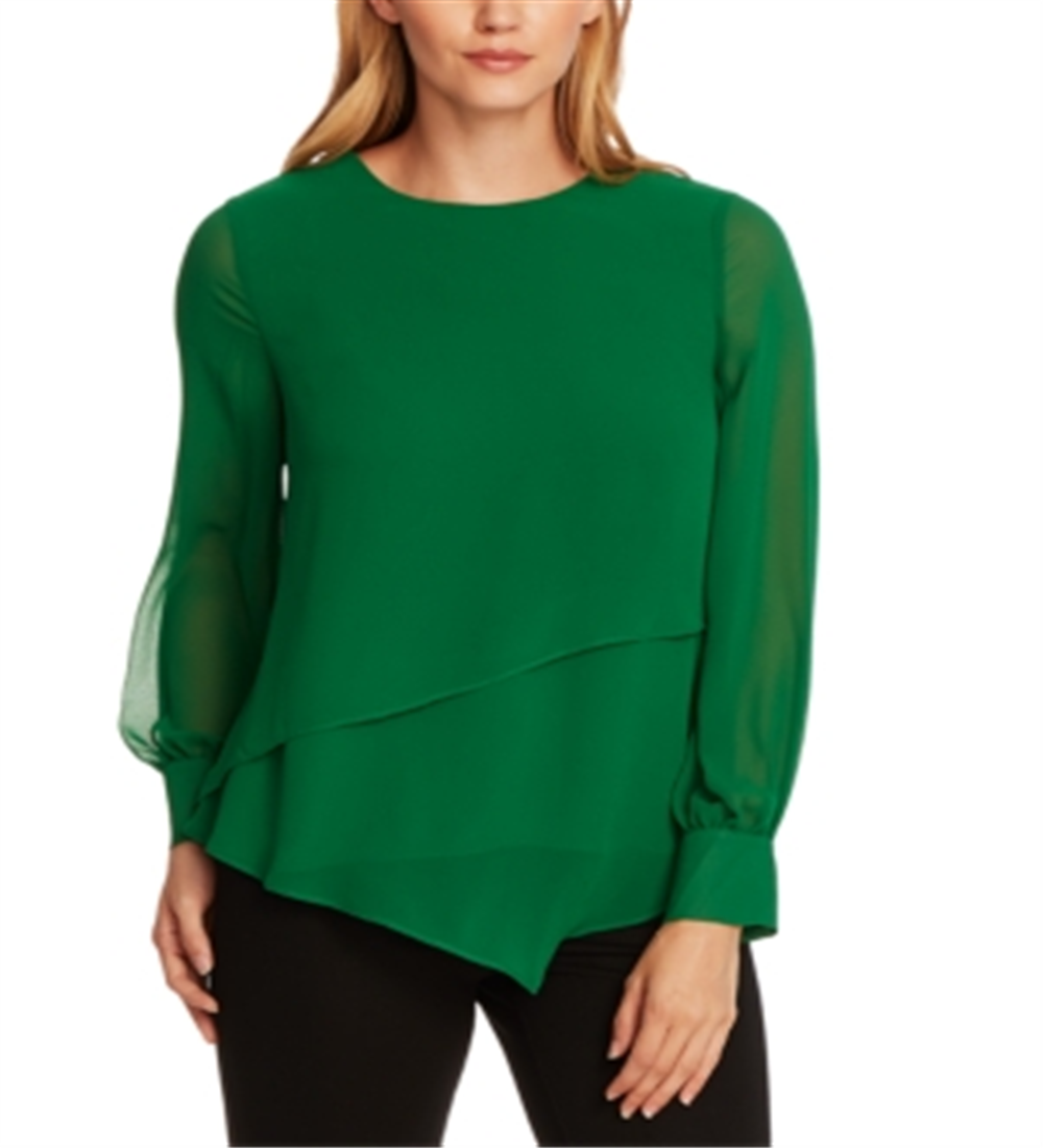 Vince Camuto Women's Asymmetrical Double Layer Chiffon Top Green Size Large