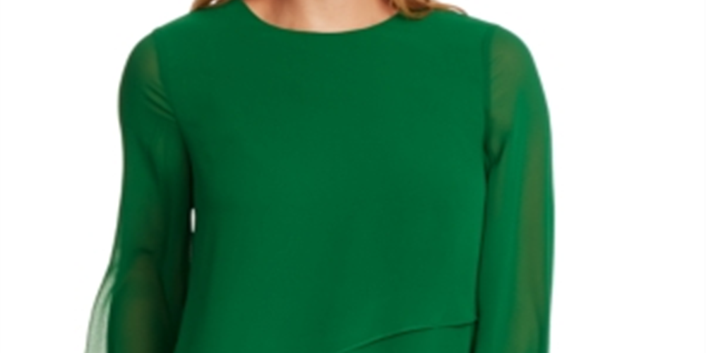 Vince Camuto Women's Asymmetrical Double Layer Chiffon Top Green Size Large