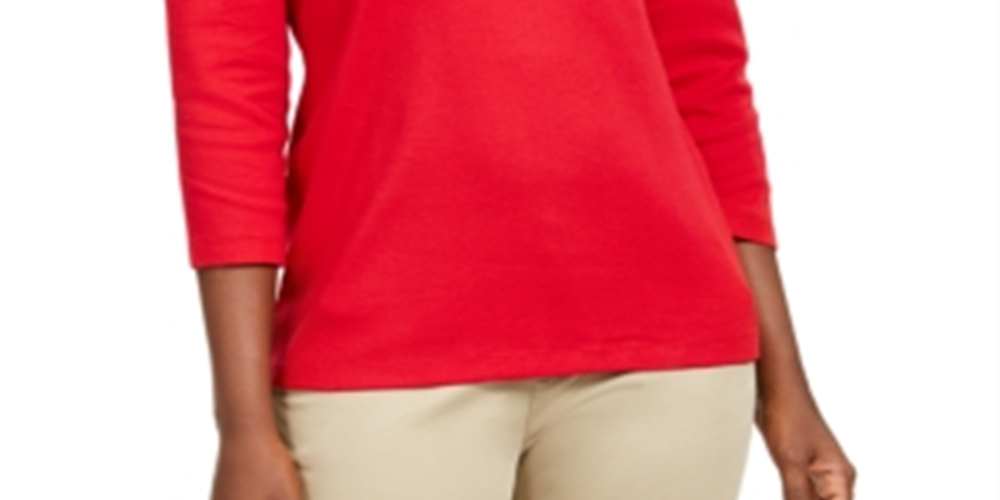 Karen Scott Women's Solid 3/4 Sleeve T-Shirt Top Red Size Petite X-Large