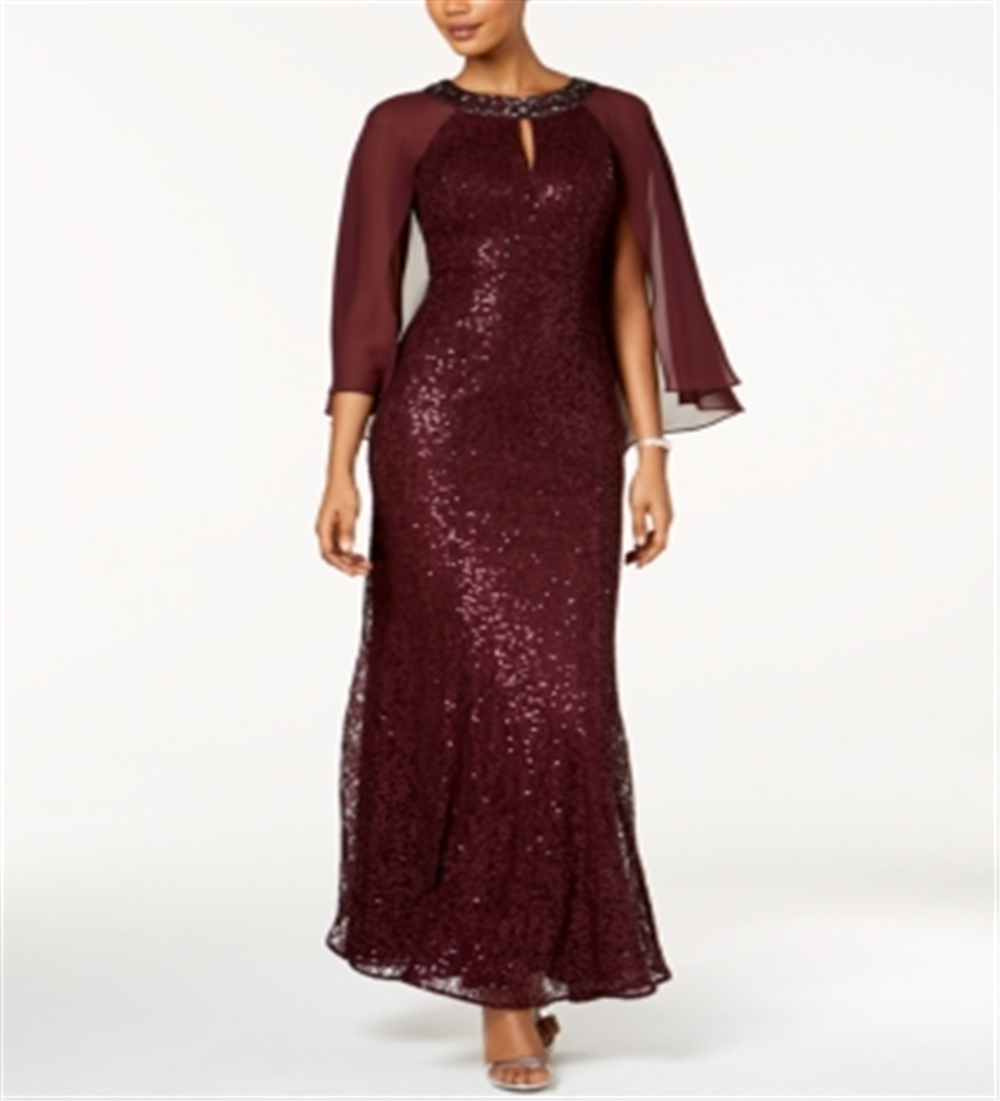 SL Fashions Women's Sequined Embellished Keyhole Full Length Sheath Formal Dress Purple Size 8 Petite
