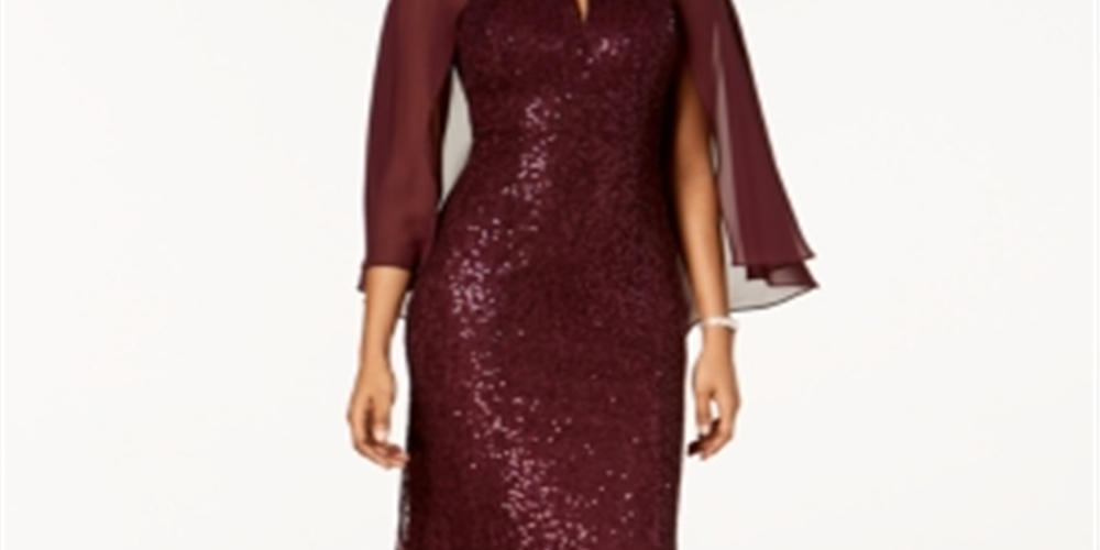 SL Fashions Women's Sequined Embellished Keyhole Full Length Sheath Formal Dress Purple Size 8 Petite