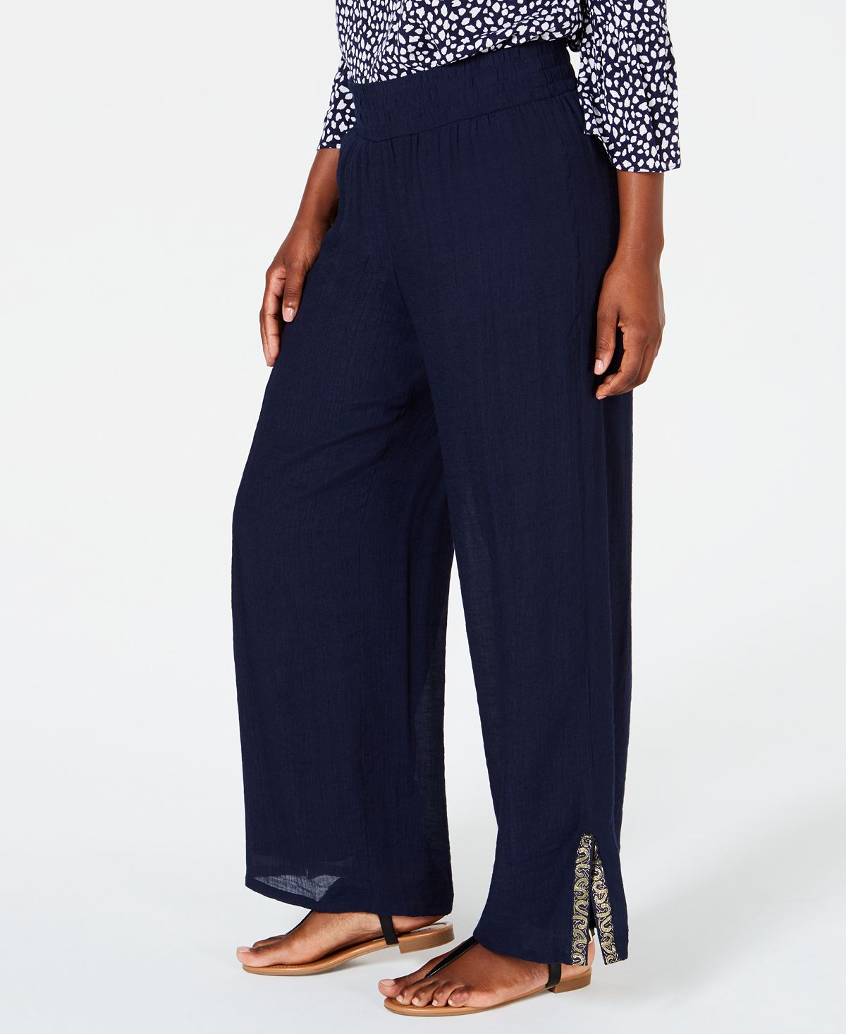 JM Collection Women's Embellished Textured Pants Blue Size XL