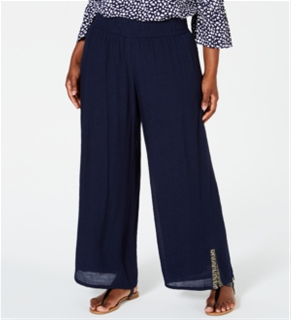 JM Collection Women's Embellished Textured Pants Blue Size XL