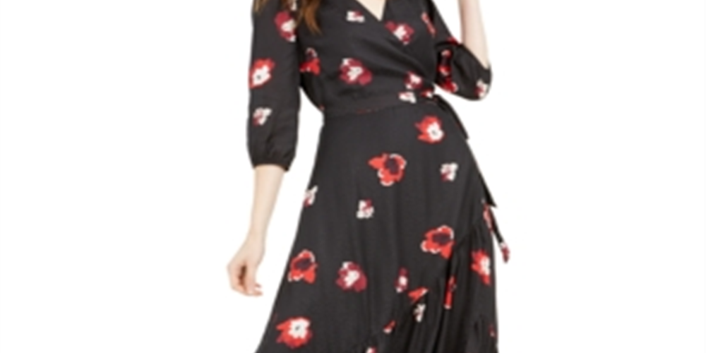 Bar Iii Printed Jacquard Wrap Maxi Dress Black Size L