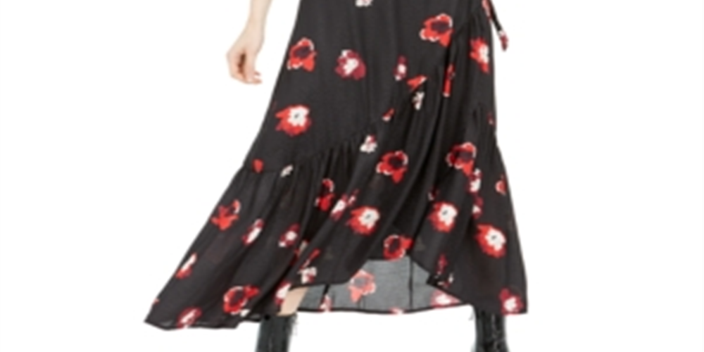 Bar Iii Printed Jacquard Wrap Maxi Dress Black Size L