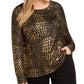 INC International Concepts Women's Croco Print Sweater Gold -Black  Size 0X