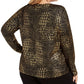 INC International Concepts Women's Croco Print Sweater Gold -Black  Size 0X