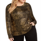 INC International Concepts Women's Croco Print Sweater Gold -Black  Size 0X