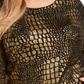INC International Concepts Women's Croco Print Sweater Gold -Black  Size 0X