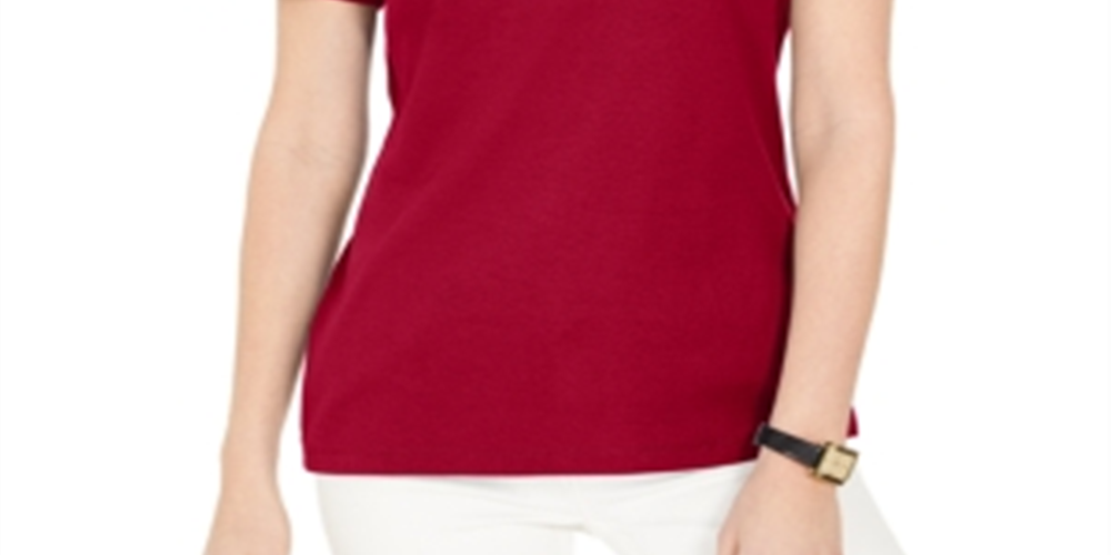 Karen Scott Women's Eyelet Shoulder V Neck Top Red Size Small