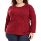 Karen Scott Women's Plus Marled Microfleece Top Red Size 2X