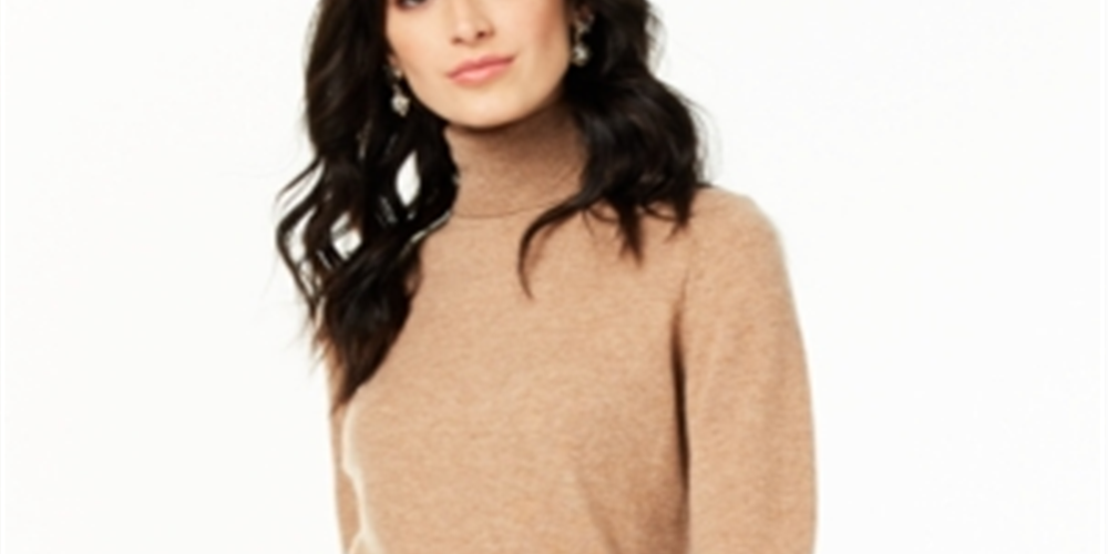 Charter Club Women's Cashmere Turtleneck Sweater Brown Size Petite L