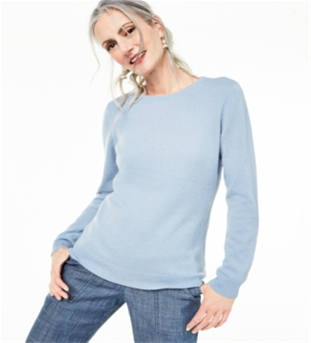 Charter Club Women's Crew Neck Cashmere Sweater Blue Size-Petite L