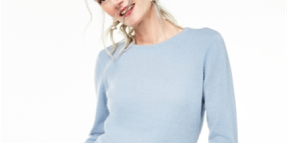 Charter Club Women's Crew Neck Cashmere Sweater Blue Size-Petite L