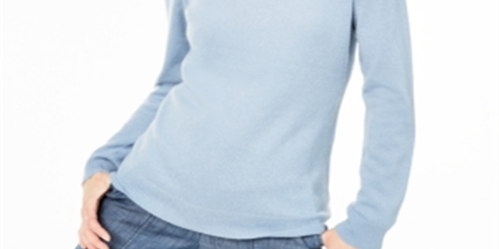 Charter Club Women's Crew Neck Cashmere Sweater Blue Size-Petite L