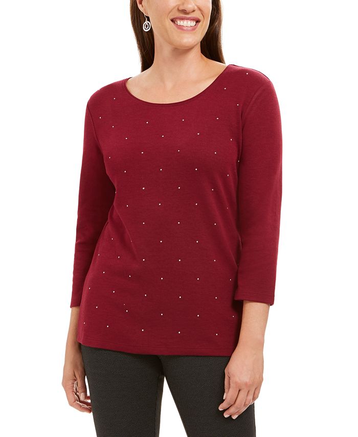 Karen Scott Women's Studded Top Red Size Petite