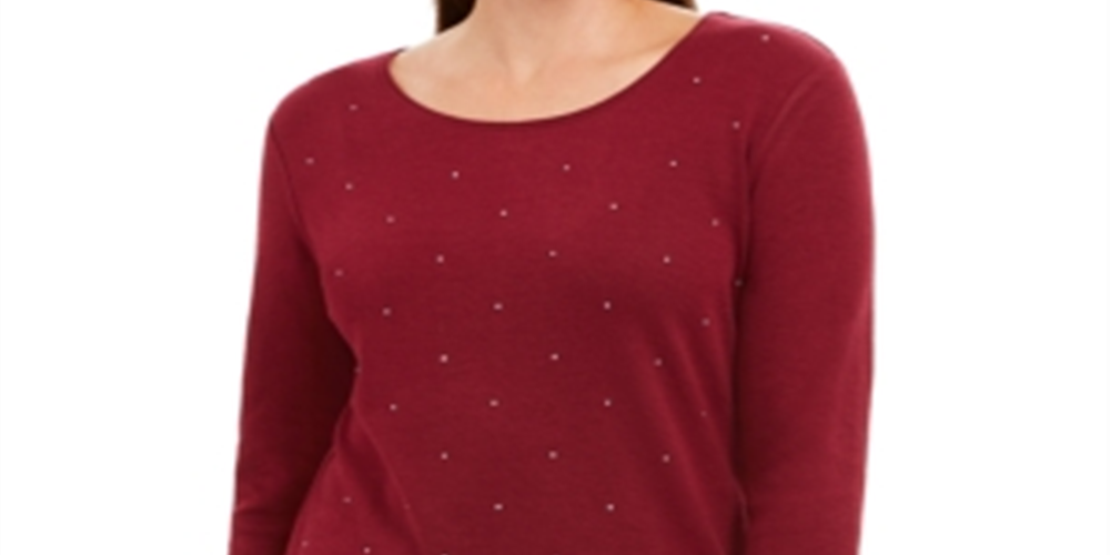 Karen Scott Women's Studded Top Red Size Petite