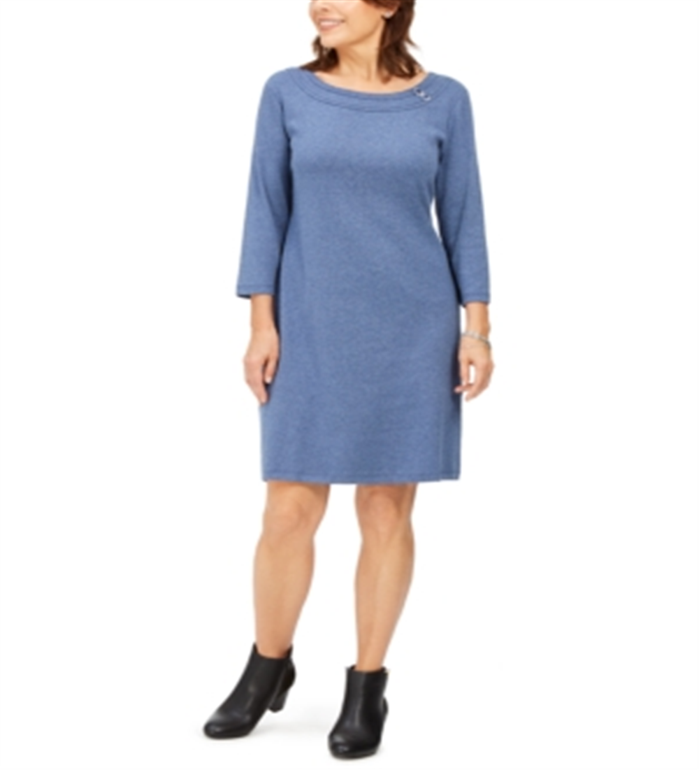 Karen Scott Women's Sport Cotton Hardware Dress Blue Size X-Small