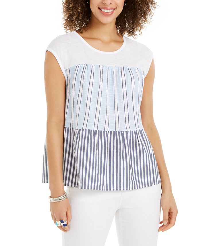 Style & Co Women's Cotton Tiered Top White Size Petite