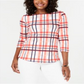 Charter Club Women's Cotton Petite Laid Boat Neck Top Coral Size Petite S