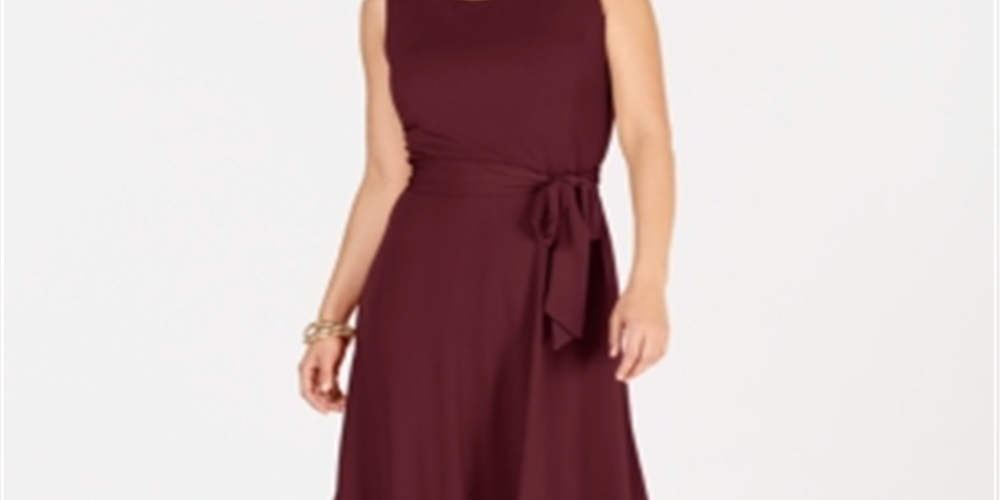Charter Club Women's Belted MIDI Dress Wine Size PP