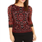 Charter Club Women's Petite Printed Mesh Top Red Size Petite XL