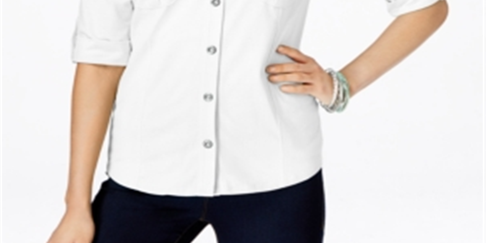 Style & Co Petite Jersey Utility Shirt White Size Petite L