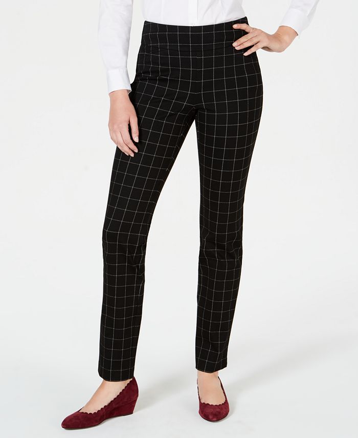 Charter Club Women's Cambridge Windowpane Print Slim Leg Pants Black Size 8